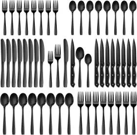 Rs-03 Netany 48 Pieces Black Silverware Set Flatware With Steak Black-48pcs