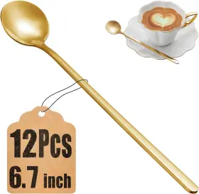 Newdrip 744110544862 12 Pcs Coffee Spoons Set 6.7 Inch Gold Tea Long Handle Stirring Gol