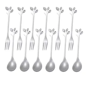 Newote 772168406467 12 Pieces Stainless Steel Leaf Shape Mini Dessert Spoons Forks Set 4.7 Inch Home Kit
