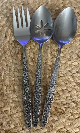 Ohs100 Northland Oneida Stainless Floral Serving Set Slotted Spoon Meat Fork