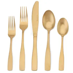 O.c.e. 791734636855 Matte Gold Silverware Set Satin Finish 40-piece