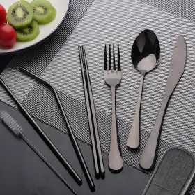 Oasmu 445045156153 Travel Utensils Set With Case Reusable Portable Cutlery Stainless Steel 8pcs #2