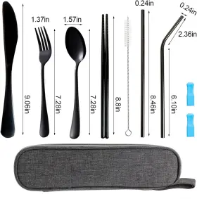 Oasmu 445045156153 Travel Utensils Set With Case Reusable Portable Cutlery Stainless Steel 8pcs #3