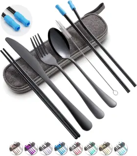 Oasmu 445045156153 Travel Utensils Set With Case Reusable Portable Cutlery Stainless Steel 8pcs