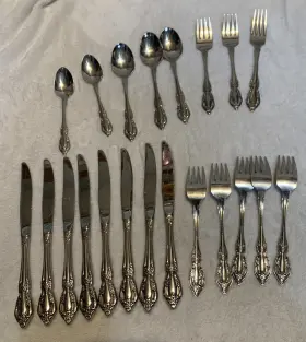 00025 Oneida Raphael Stainless Distinction Deluxe 21 Piece Silverware Lot Hh Spoons