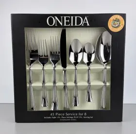 Oneida 078737170204 Bordeaux Glossy Stainless 45 Piece 8 Place Settings 5 Serving Flatware