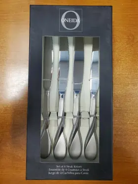 E16f Oneida 078737177425 4 Count Stainless Flatware Satin Aquarius Steak Knives Shelfwear -