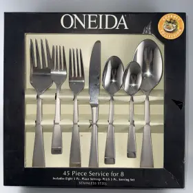 Oneida 078737208594 New Lot Of 45 Stainless China Mercer Spoons Forks Knives Serving