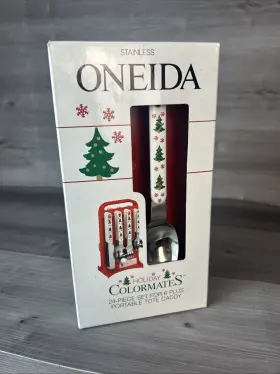 Oneida 078737214243 Stainless Holiday Colormates 24-piece Set For 6 Plus Portable Tote Caddy