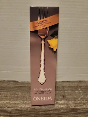 Oneida 078737280057 Golden Royal Chippendale Stainless 1987 5-pc Place Setting Gold Trim-new