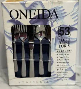 Oneida 078737887478 New 18/8 53 Ct. Satin Accent Usa Stainless Flatware Frosted Plain Handle