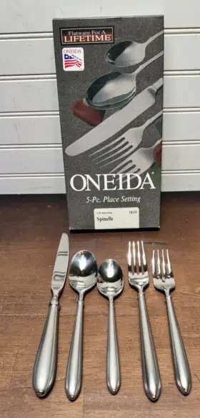 5pps Oneida 078737963080 Nib Stainless Flatware - Spinelle 5pc Place Setting Made In The Usa