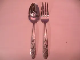 10097817 Oneida Silver Bohemian Cold Meat Serving Fork And Spoon Slotted Ge1