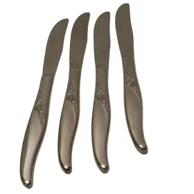 1051 Oneida Ltd Stainless Premier La Rose 4 Dinner Knives Wm A Rogers Glossy Hollow #2