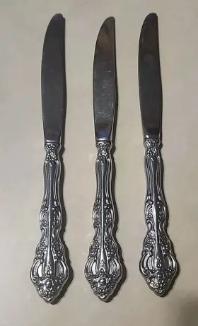2765ksha Oneida Vintage Ornate Flatware Dinner Knives Set Of 3 Stainless/silverplate Floral