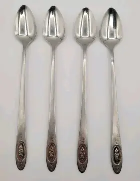 499142 Oneida Deluxe Polonaise 4 Ice Tea Spoons 7 5/8 Inch Burnished Stainless
