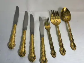 6678 Oneida Lot Of 7 Community Golden Gold Electroplate Dinner Knives Fork Spoon