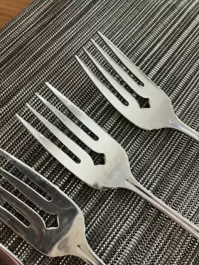 72702 Oneida Vtg Stainless Gala Impulse 4 Salad Forks Usa Glossy Bead Tip Mcm 6 3/8 Inch #2