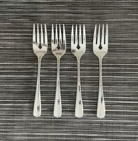 72702 Oneida Vtg Stainless Gala Impulse 4 Salad Forks Usa Glossy Bead Tip Mcm 6 3/8 Inch