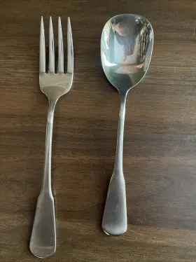 72990 Oneida Sss Stainless Boston Colonial Satin Sugar Shell Serving Spoon And Fork