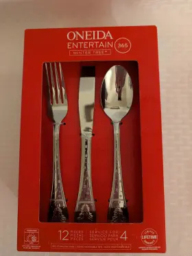 7936314883 Oneida Entertain 365 Winter Tree 12 Pc Set Stainless Steel Flatware New In Box