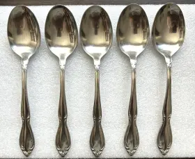 Aa-13 Oneida Stainless Glossy Strathmore 18/8 Usa Set 5 Tablespoons 6 3/4 Inch Flatware