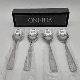 B340004c Oneida Tuscany Set Of 4 Place Oval Soup Spoons 7 Inch Stainless Flatware