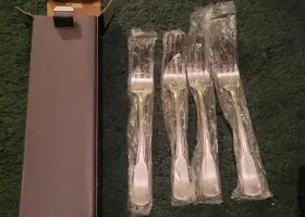 B750004a Oneida New Forks Colonial Boston Dinner 7 1/4 Inch Stainless Original Box Set 4 S/4 #3