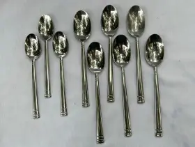 M6517 Oneida Lot Of 9 Stainless Sunnybrook 6 Oval Soup Spoons 3 Teaspoons