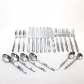 Ohs169 Oneida Glossy Ridge Ribbed 18/10 Flatware 22 Pc Fork Knife Spoon
