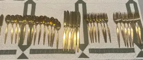 Ohs182 Oneida 40 Thor 18-8 Stainless Gold Plated Japan Tapered Satin Silverware Lot