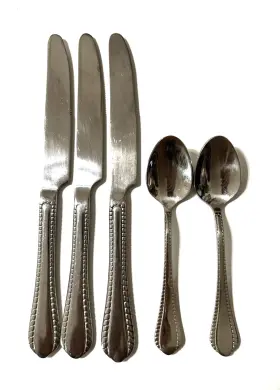 Ohs271 Oneida Stainless Teaspoons And Dinner Knives Lines On Edge 18/10 Lot Of 5