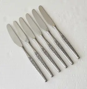 Ohs295 Oneida Stainless 6 Dinner Knives Black Scroll Lines 9 Inches 1881 Rogers