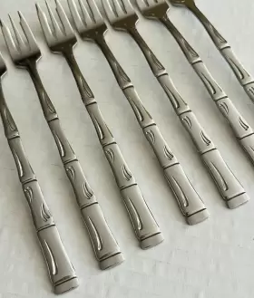 Ohs50 Oneida Northland Stainless Japan Set Of 7 Cocktail Forks Bamboo Glossy #3