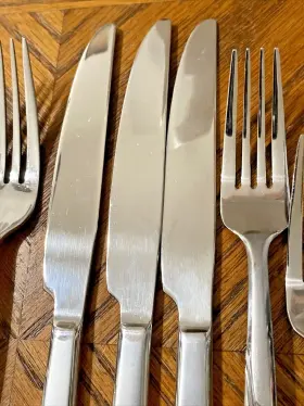 Ohs501 Oneida Stainless Spoons Forks Knives Frosted And Glossy Wave Line Lot Of 14 #3