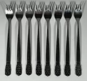 Ohs75 Oneida 8 Pc Japan Northland Stainless Cocktail Forks 6 Inch Black Scrolls #2