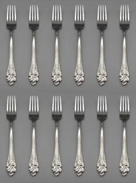 F2x12 Oneida Ohsamar/f2x12 Set Of Twelve - Stainless Flatware Amaryllis Dinner Forks Usa