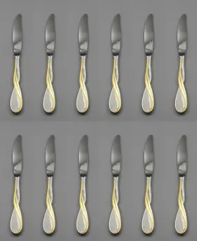 Dekx12 Oneida Ohsgoaq/dekx12 Stainless Flatware Golden Aquarius Dessert Knives - Set Of Twelve Nos Usa