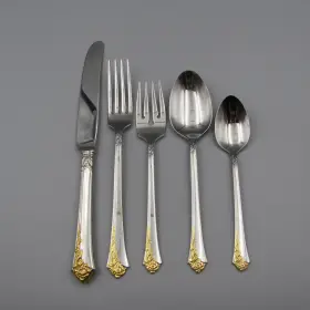 5pps Oneida Ohsgodr/5pps Stainless Flatware Golden Damask Rose 5pc Place Setting
