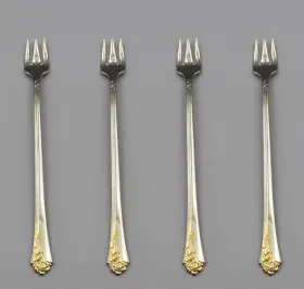 Oneida Ohsgodr/cfx4 Stainless Flatware Golden Damask Rose Cocktail Forks - Set Of Four