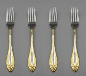 Oneida Ohsgohe/f2x4 Stainless Golden Heiress Dinner Forks - Set Of Four Nos Usa