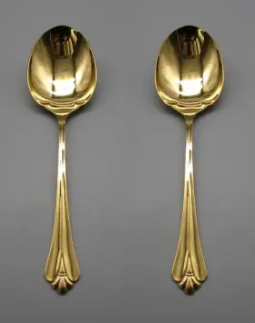 Oneida Ohsgorfl/casx2 Set Of Two Gold Plated Flatware Golden Royal Flute Casserole Spoons