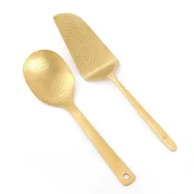 Oprak01 Oprakt Home Gold Kitchen Set 11-inch Cake Spatula And 10-inch Serving Spoon With Storage