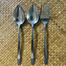 73779 Orleans Silver Stainless Victoria Japan Serving Spoon Fork Braid Set Of 3