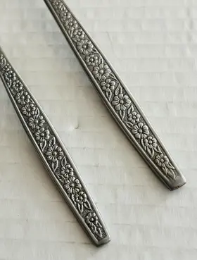 Orl45 Orleans Stainless Korea Teaspoon And Dinner Fork Glossy Flowers Textured #2