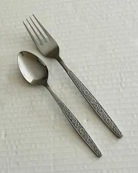 Orl45 Orleans Stainless Korea Teaspoon And Dinner Fork Glossy Flowers Textured