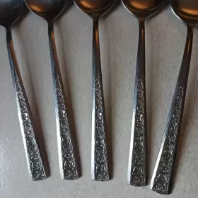 Orl39 Orleans Silver Vtg Mcm Inch Stainless Flatware 5 Table Spoons Floral Korea Tablespo #2