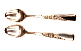 Orl74 Orleans Silver Pattern 2 Teaspoons Stainless Flatware Mid Century Rare