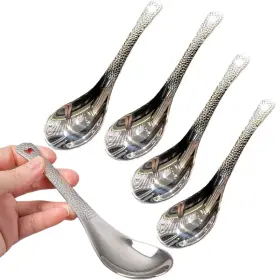 Ouliget 702886044184 Thickened Stainless Steel Soup Spoons Asian Chinese Japanese Flat Spoon
