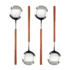 Ouliget 730759219162 Retro Wooden Handle Spoonstainless Steel Serving Tablespoonswooden Dinnerspoo